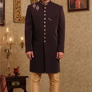 Plum Zardosi Embroidered Italian Wedding Sherwani